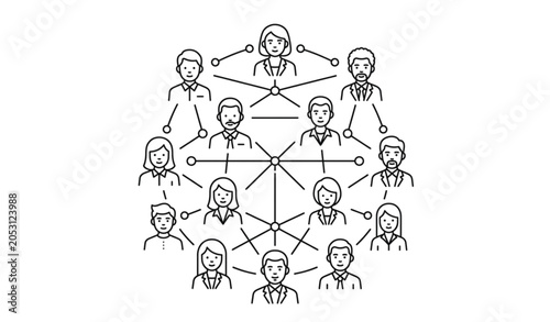 Obraz na płótnie Minimalist Line Icons of Business Team Collaboration Network and Connected Peopl