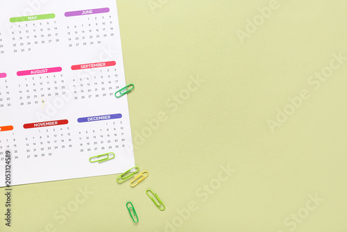 Calendar with paper clips o...