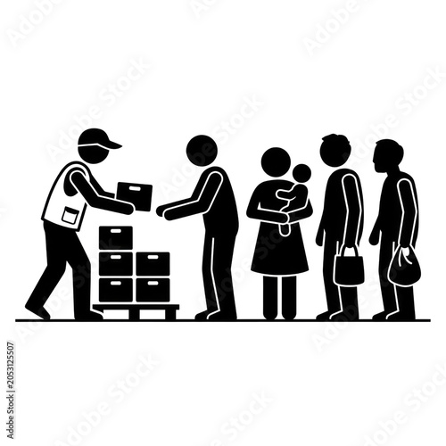 Stick Figure Line for Food or Aid Distribution Service