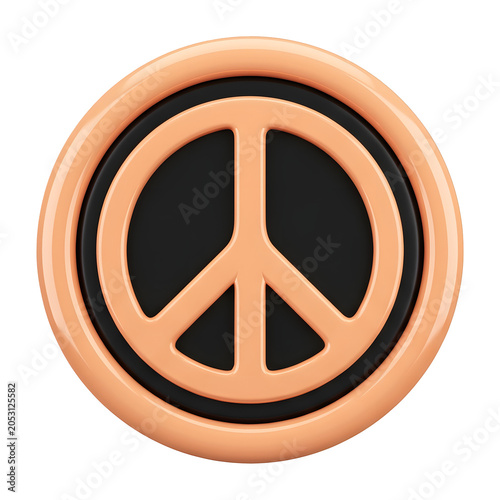 3D orange peace symbol icon on transparent background