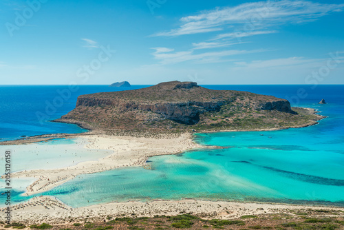Turquoise waters and sandy beaches of famous Balos lagoon, Crete, Greece