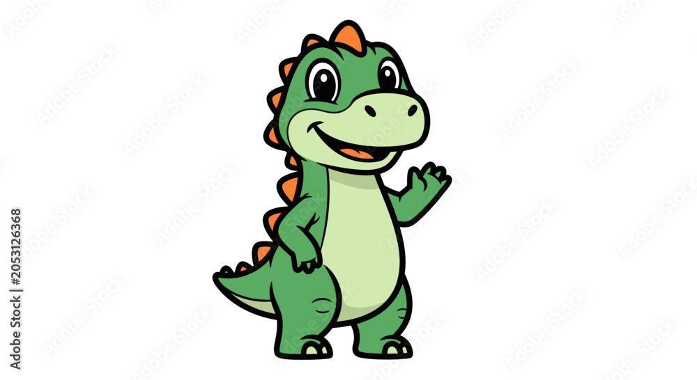 Fototapeta premium Smiling cartoon dinosaur waving friendly hand.