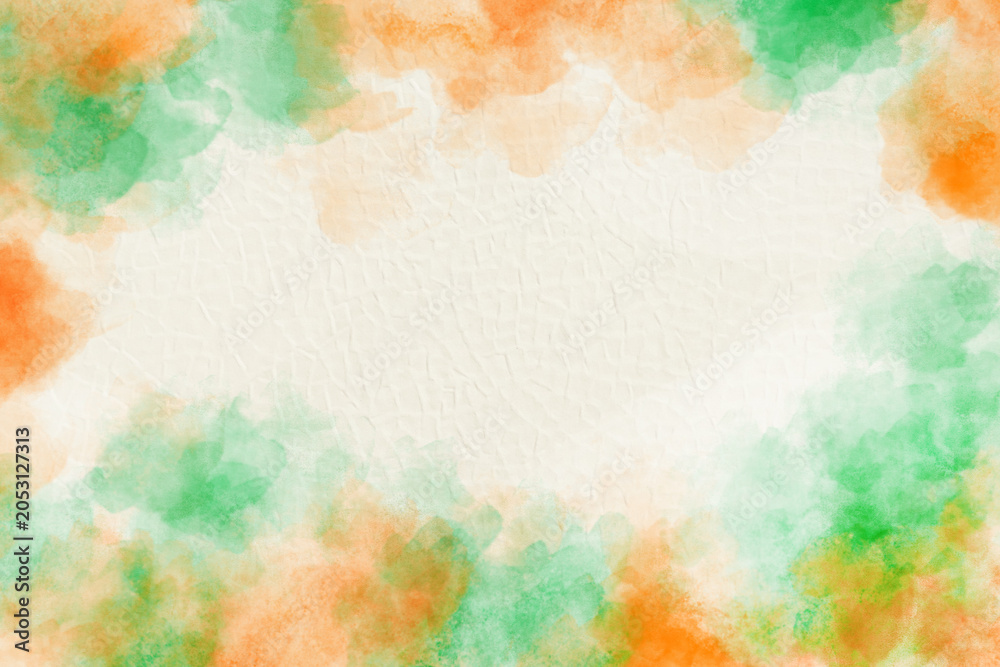 Obraz premium Watercolor wash Indian tricolor background with saffron and green side washes and copy space for patriotic greeting cards,Indian national holiday banners, cultural presentations,Republic Day visuals
