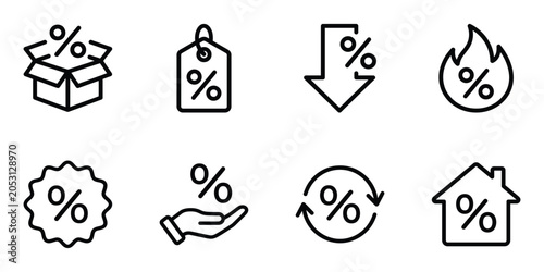 Schilderij op canvas Discount and sale vector line icon set for e commerce with e commerce discount p