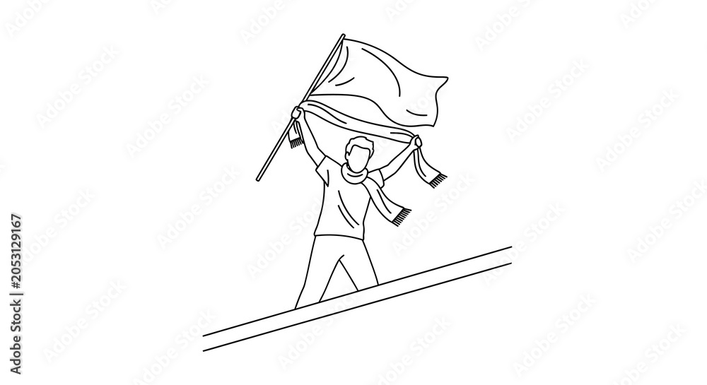 Obraz premium Passionate fan celebrating sports victory with flag and scarf