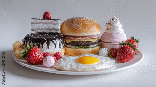 Artistic display of assorted miniature food items on a pristine white plate