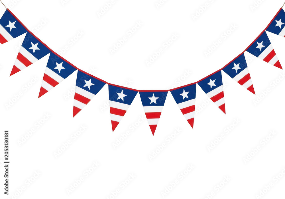 Obraz premium Red white and blue patriotic bunting flags hanging festive decoration