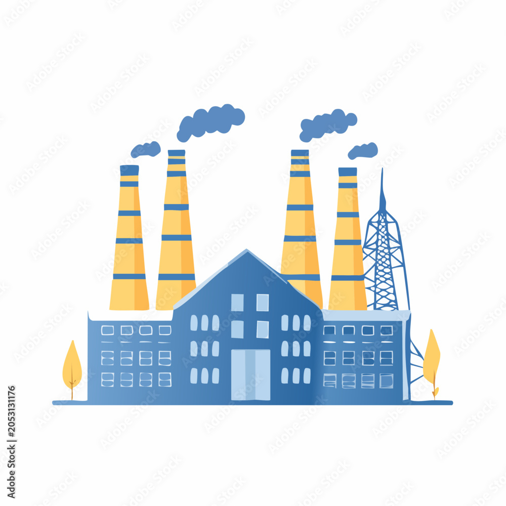 Obraz premium Industrial Factory with Smokestacks and Smoke