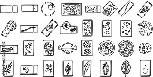 Bild auf Leinwand Collection of Black and White Line Art Icons for Science and Microscopy: Slides,