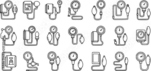 Bild auf Leinwand Medical Blood Pressure Monitor Line Art Icons Set
