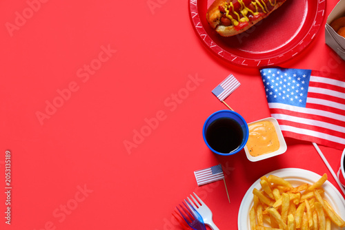 Tasty hot dog with USA flag...