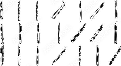 Fotografija Medical and Dental Instruments Black and White Line Art