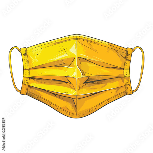 A hand drawn illustration of a bright yellow medical face mask.