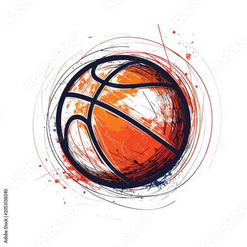 Artistic watercolor and sketch style illustration of a basketball.