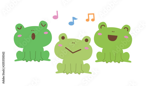 Foto 歌う三匹のかわいいカエルのイラスト