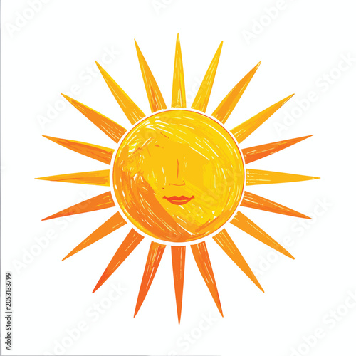 Hand drawn yellow sun with a peaceful face.