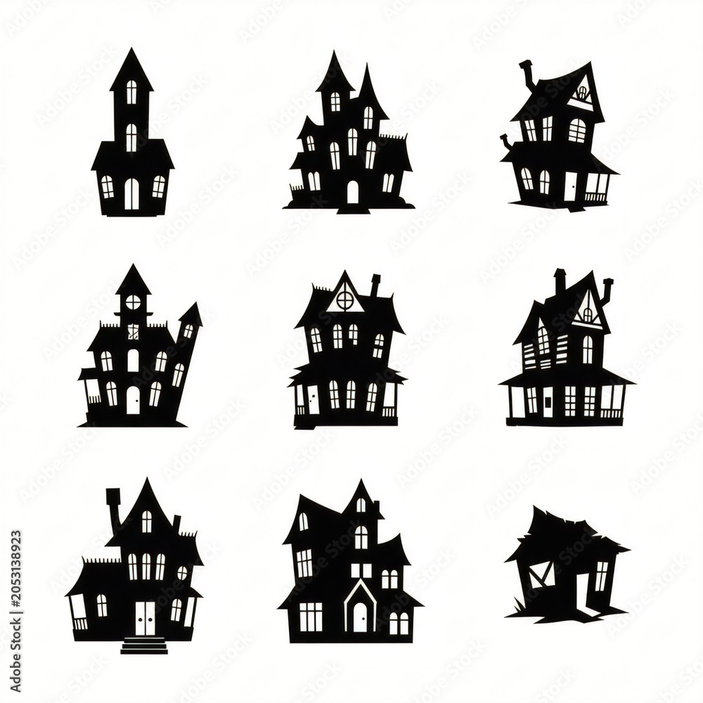 Fototapeta premium Halloween haunted house silhouette collection spooky design