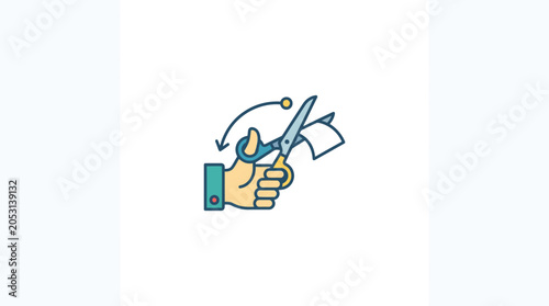 Quadro su tela Hand cutting paper with scissors, flat icon, design element, isolated on white background