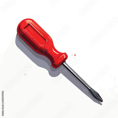 A single red handle screwdriver isolated on a white background.