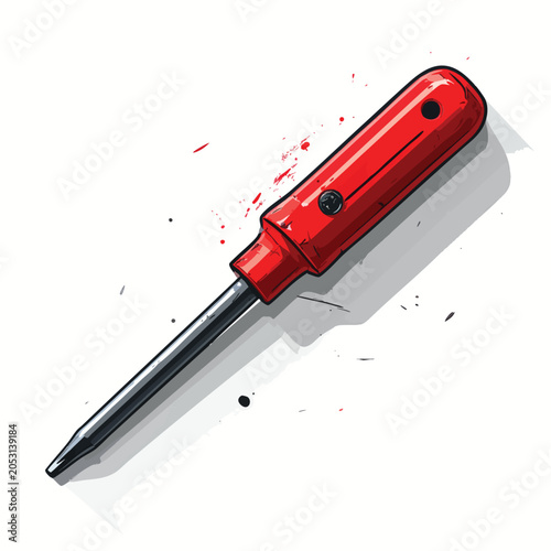 A vibrant red handle screwdriver isolated on a plain background.