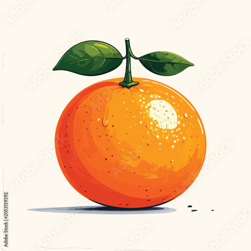 Fresh whole orange fruit with green leaves illustration.