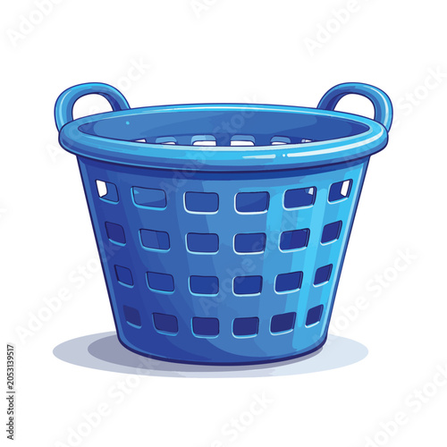 A vibrant blue plastic laundry basket isolated on a white background.