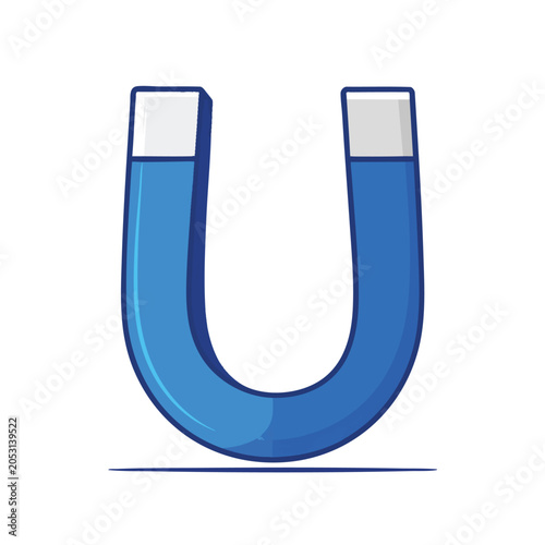 Cartoon Style Horseshoe Magnet Icon Illustration.