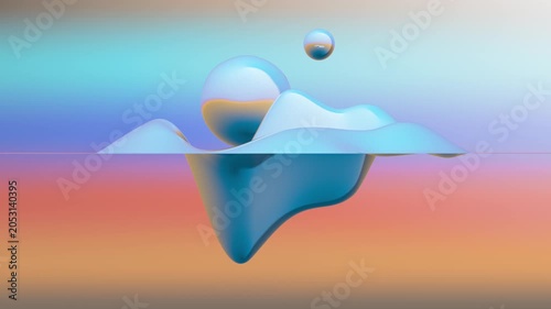 A serene abstract composition with glossy floating forms, soft pastel gradients, and a calm futuristic mood, blending  colorful tones into a smooth dreamlike scene 