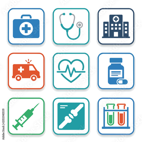 Medical healthcare icons set for hospital and clinic services.