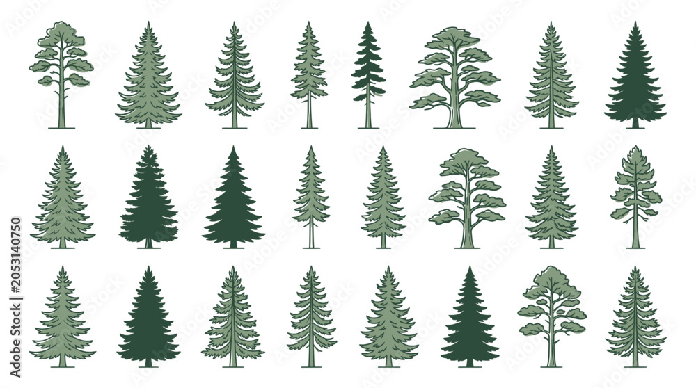 Obraz premium Collection of Evergreen Trees and Pine Trees Vector Graphics