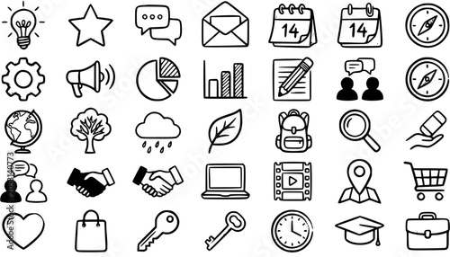 Cuadro en lienzo Hand Drawn Doodle Line Art Icons Set