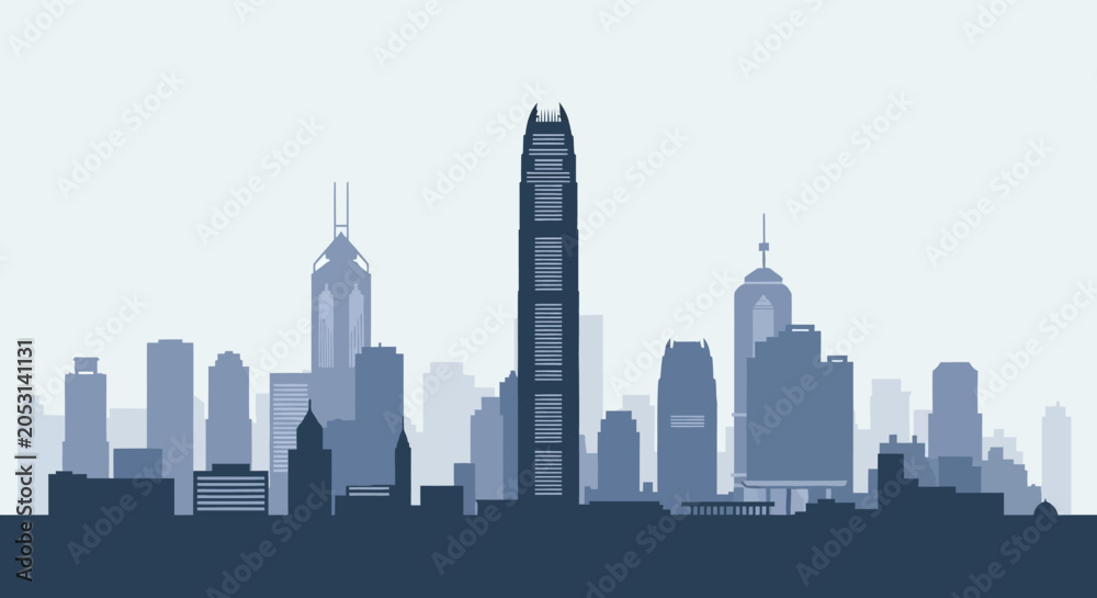 Obraz premium Modern City Skyline Silhouette, Tall Skyscrapers, Urban Landscape