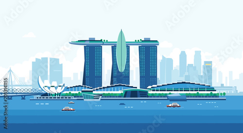 Modern Singapore Skyline with Marina Bay Sands and ArtScience Museum