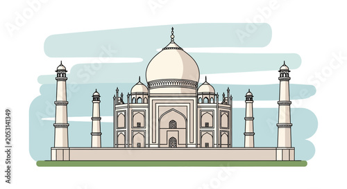 Taj Mahal Landmark Illustration - Iconic Indian Architecture