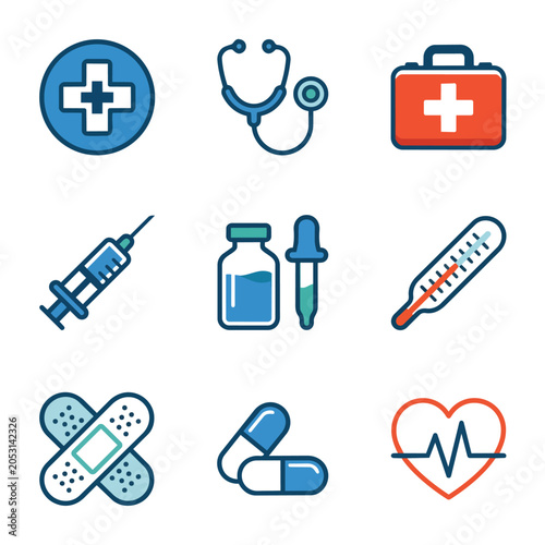 Medical Icons Set Health Care Symbols Vector Illustration.