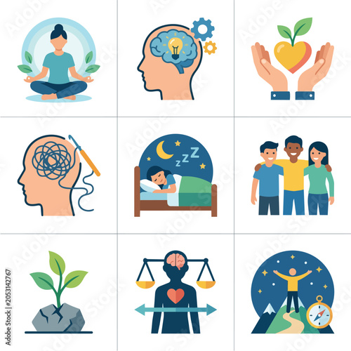 Mental Health and Wellness Concepts Illustrated.