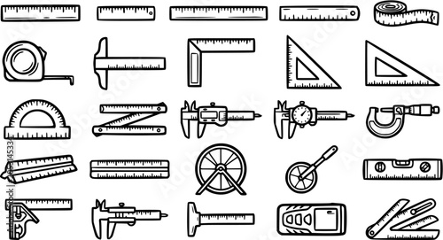 Vászonkép Outline Icons of Measurement Tools and Instruments