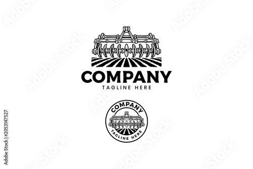 Εκτύπωση καμβά Disc harrow agricultural machinery vintage logo design for farming
