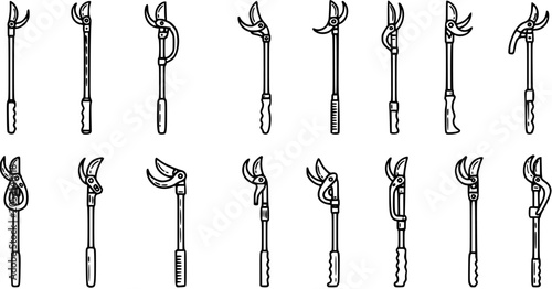 Принти на полотні Black and White Line Art Illustration of Assorted Garden Loppers and Pruners, To