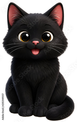 Cute Happy Black Cat Sticker Transparent PNG