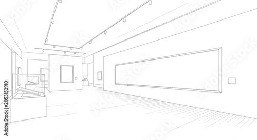 Photos Art Gallery Interior Sketch with Empty Frames.