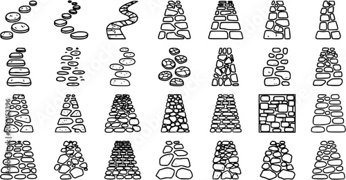 Konstfotografi Black and White Line Art of Various Stone Garden Paths and Stepping Stones for L