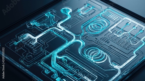 Abstract Circuit Board Design with Glowing Lines and High-Tech Elements