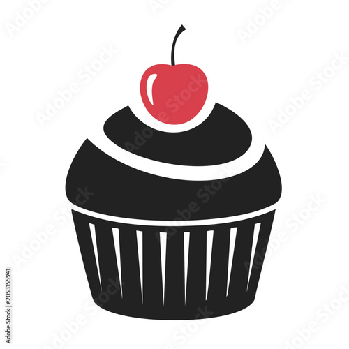Minimalist chocolate cupcake with cherry icon