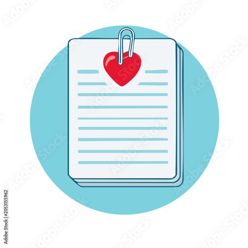 Notepad with heart clip illustration