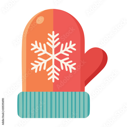 Red and orange mitten with snowflake design