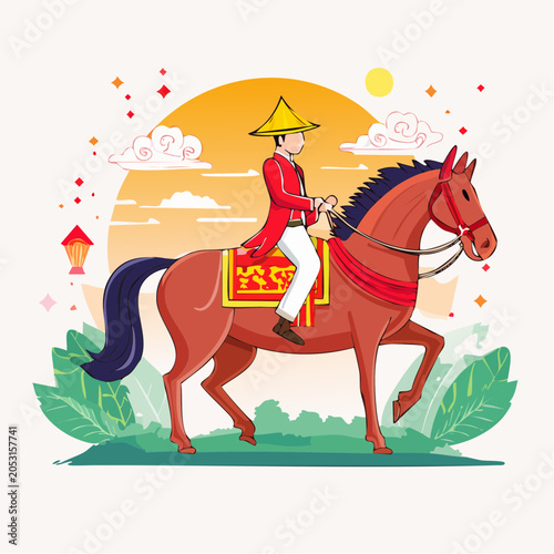 Man in Traditional Hat Riding a Horse