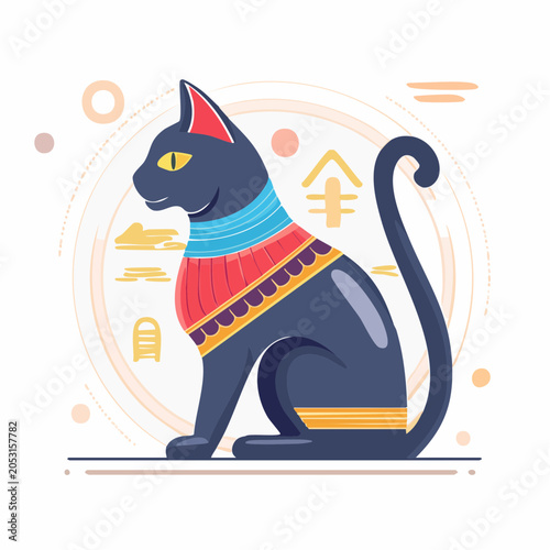 Stylized Egyptian Cat Goddess Bastet Illustration