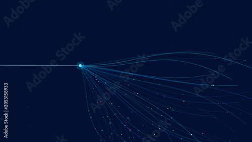 Schilderij op canvas Abstract glowing blue light trails emanating from a central bright point