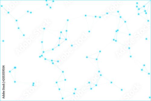 Abstract blue glowing nodes connected by thin lines forming a network pattern